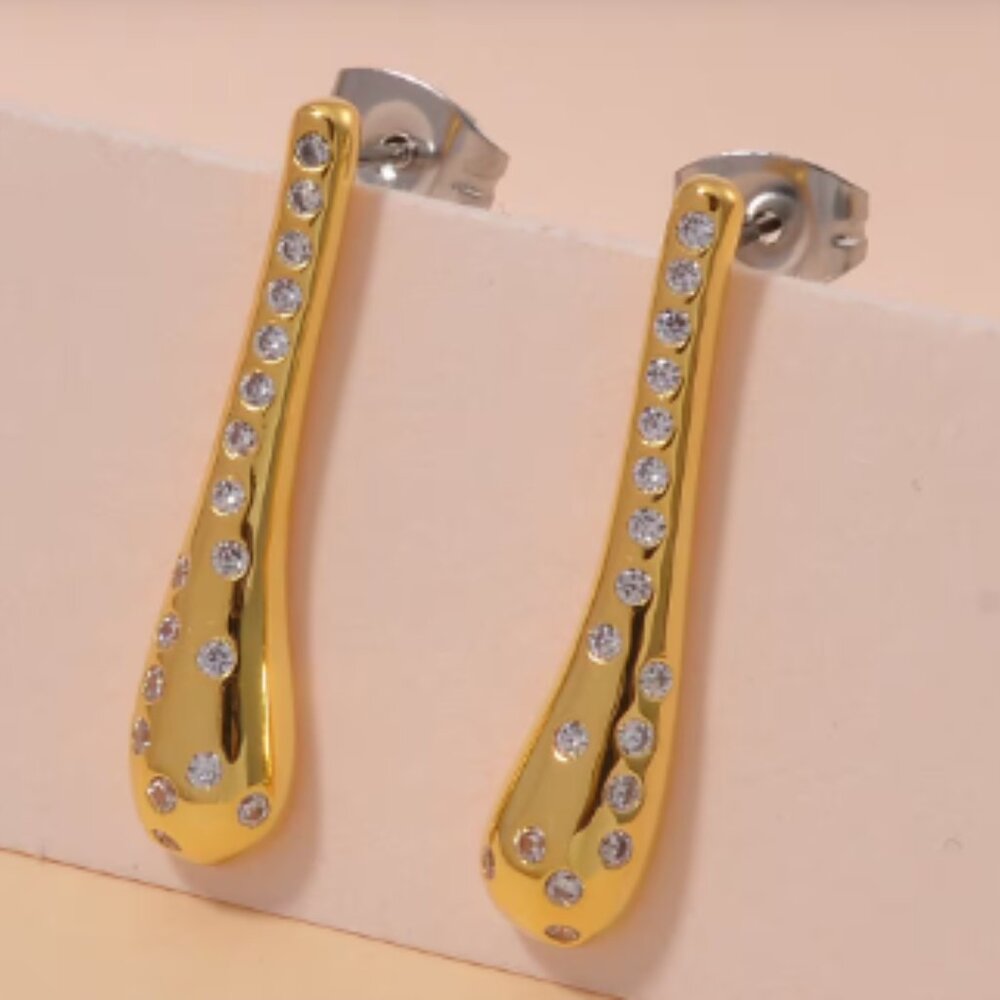 Simulated Diamond Earrings in Goldtone and Stainless Steel - Picture 2 of 4